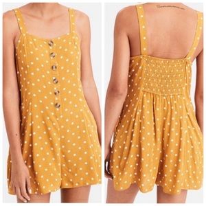 American Eagle Polka Dot Print Mustard Romper